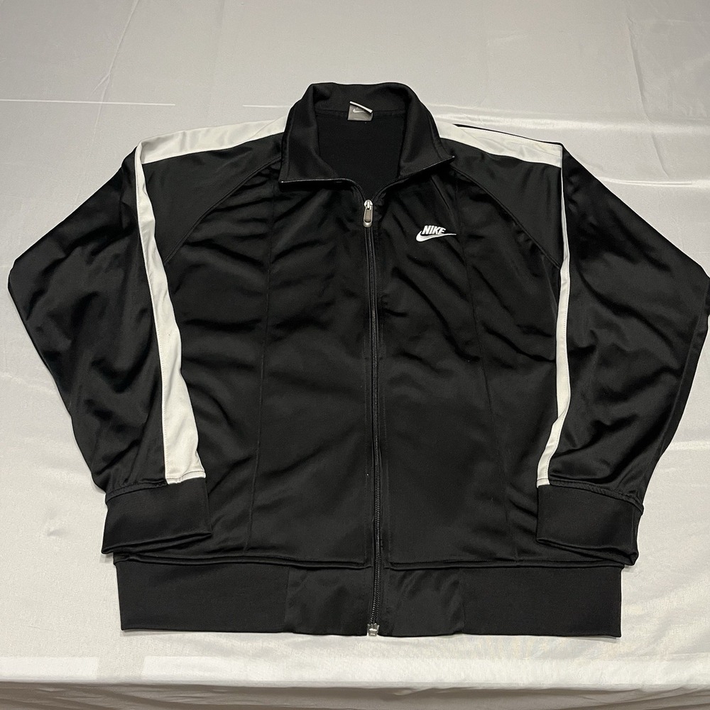 Y2K Nike Track Jacket Men's L Black Full Zip Silver Tag Skater
